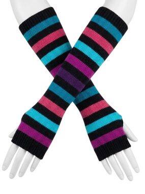Vintage Y2K Emo Striped Arm Warmers in Black, Teal, Pink & Purple